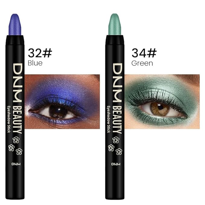 evpct 2Pcs Cream Eyeshadow Sticks Set for Eyes Waterproof, Blue Shimmer & Green Shimmer Matte Eye shadow Stick Pencil Pen Bulk sombras en crema para ojos 32+34