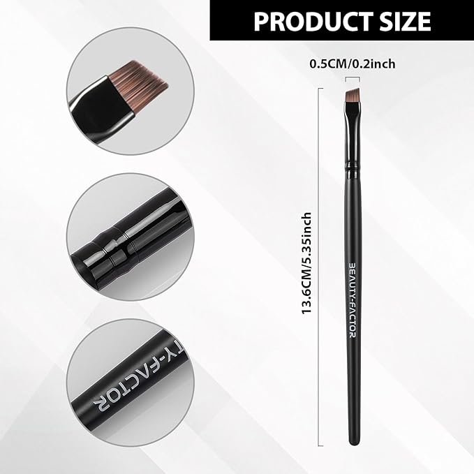Angled Eyeliner Brush - Precision Ultral Thin Angle Eye Liner Brushes Fine Point with Flat Synthetic Bristles for Brow Powder, Smooth Gel, Cream, or Liquid for Creating Sharp Lines, Detailed Eye Looks