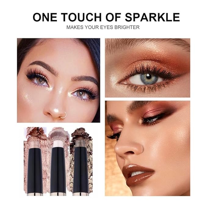 Black Eyeshadow Stick Makeup, Long-Lasting Waterproof Eye Shadow Pencil, Hypoallergenic Smudge-Proof Glitter Primer Palette Shimmer Eyeliner, Easy to Blend Eye Make Up