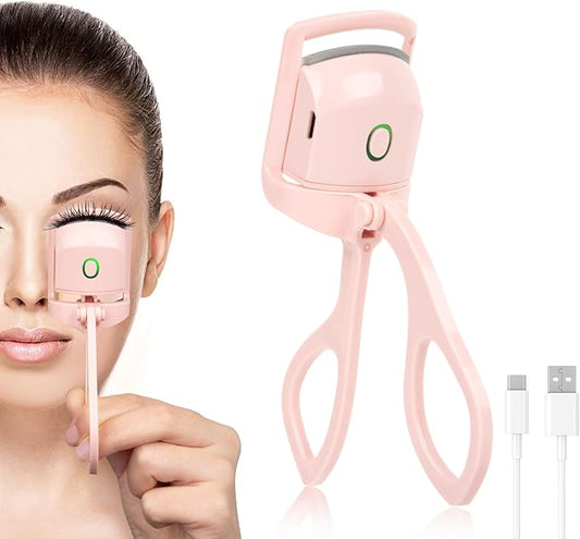 Electric Heated Eyelash Curler for Women – USB Rechargeable Heated Lash Curler with Quick Heat-Up, Multi-Temp Settings, 24H Natural Curl, Anti-Scald Silicone, Portable Makeup Tool, Pink