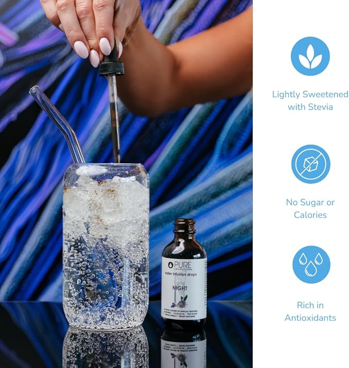 Pure Inventions Night - Pear Flavored Water Infusion Drops - No Sugar, Calories, or Artificial Sweeteners - 60 Servings - 2oz