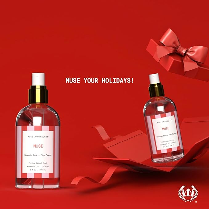 Muse Apothecary Pillow Ritual - Aromatic, Calming and Relaxing Pillow Mist, Linen and Fabric Spray, Infused with Natural Essential Oils - Great Valentine's Day Gift - 8 oz, Mandarin Rosè + Pink Pomelo