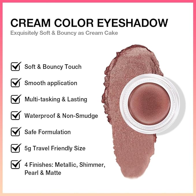 evpct Single Cream Eye Shadow Palette Pot Makeup for older Women, Cocoa Mocha Shimmer Glitter Metallic Monochrome Cream to Powder Eyeshadow Palette Eye Brightener, High Pigment Waterproof Blendable