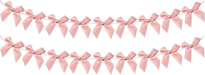 2pcs Bow Garland Banner, Ribbon Bow Party Decorations for Baby Shower Girls Bow Coquette Birthday Party Decor (Peach Pink)