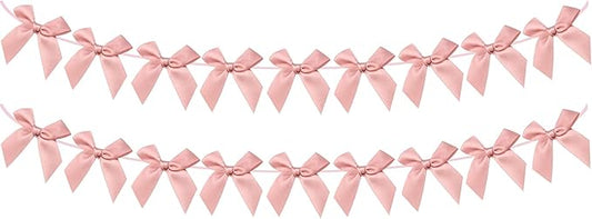 2pcs Bow Garland Banner, Ribbon Bow Party Decorations for Baby Shower Girls Bow Coquette Birthday Party Decor (Peach Pink)