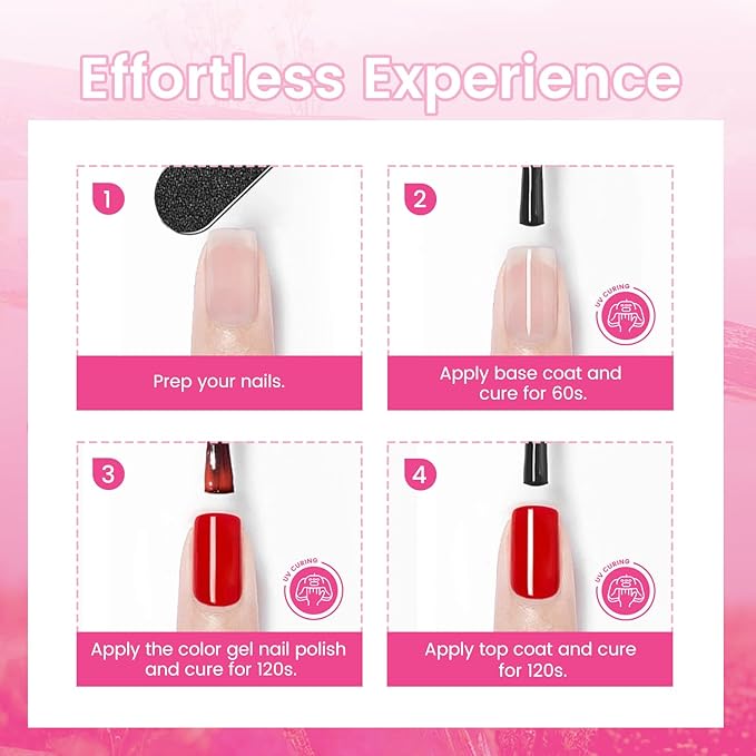 JODSONE 12 PCS Gel Nail Polish Base Coat and Top Coat Red Pink High Gloss Fashion Women Gifts
