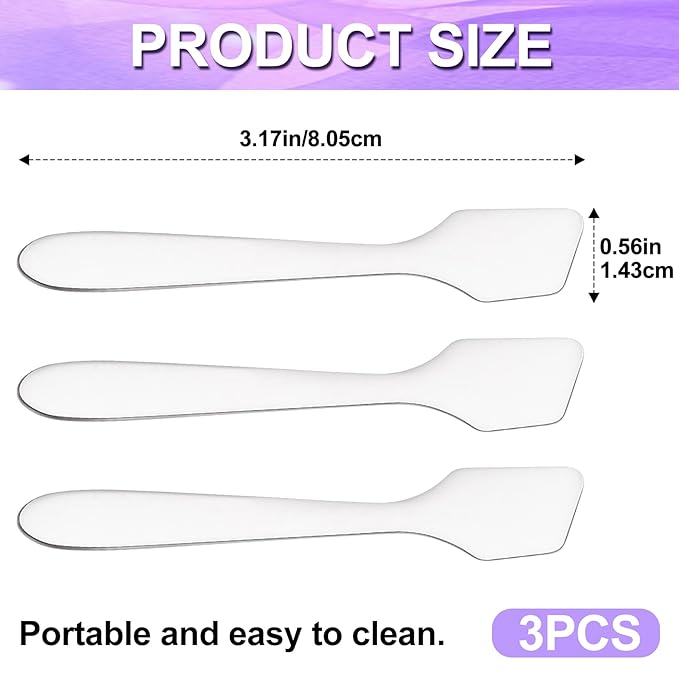 3pcs Mini Metal Makeup Spatula, Reusable Cosmetic Cream Spatulas Spoon, Skincare Scoop Applicator Facial Massage Beauty Tools for Mixing and Sampling Face Eye Cream- Silver