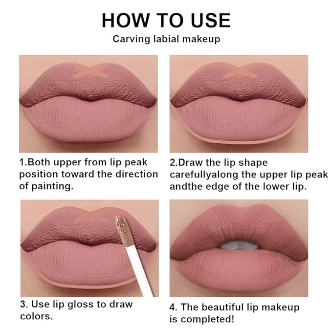 2Pcs Nude Pink Matte Lip Liner and Lipstick Makeup Set, natural nudes Lip Stain Lip Gloss Matt Liquid Lipstick 24H Long Lasting lapiz labiales mate 24 horas originales larga duracion (Nude 56#)