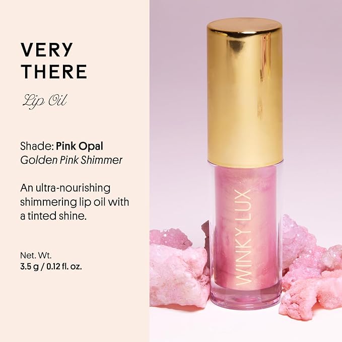Winky Lux Pink Opal Very There Lip Oil - Hydrating Nude Pink Gloss with Jojoba Oil, Non-Sticky Glossy Lip Oil, Tinted Pink Shimmer Gloss for Juicy Lips & Soft Vanilla Scent
