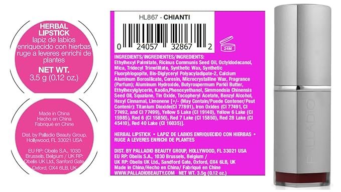 Palladio Herbal Lipstick, Rich Pigmented and Creamy, Infused with Aloe Vera, Chamomile & Ginseng, Prevents Lips from Drying, Combats Fine Lines, Long Lasting Lipstick, Chianti