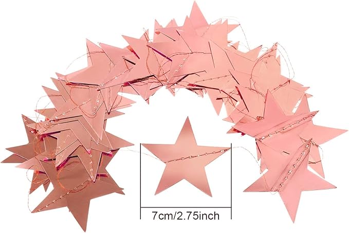 Patelai Glitter Star Garland Banner Decor, 130 Feet Star Hanging Bunting Banner Bright Backdrop for 2025 Graduation Prom Wedding Birthday Christmas Party Supplies(Glitter Rose Gold)