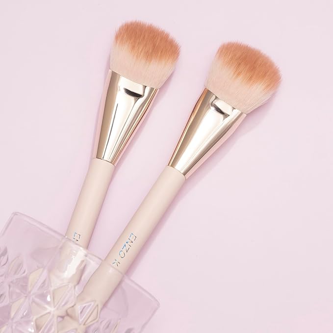 Angled Blush Brush, Blush Makeup Brush, Detail Blush Brush, Fluffy Blush Brushes for Cheeks, Contour Makeup Brushes, Power Contour Brush - Gold and Pink, 11L04B