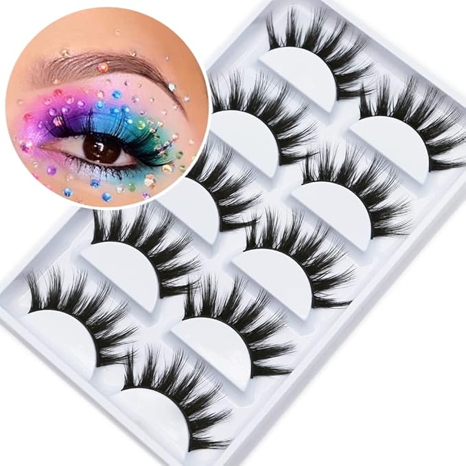 Veleasha Lashes 5D Faux Mink Lashes 100% Handmade Luxurious Fake Eyelashes Lightweight Fluffy False Eyelashes 5 Pairs Pack (Dubai)