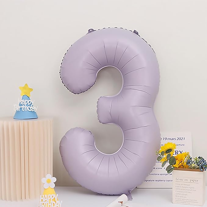 Pastel Purple 3 Number Balloons,40 Inch Light Purple 3 Balloons Large Helium Foil Mylar Purple Number 3 Balloon for Birthday Party Anniversary Decorations