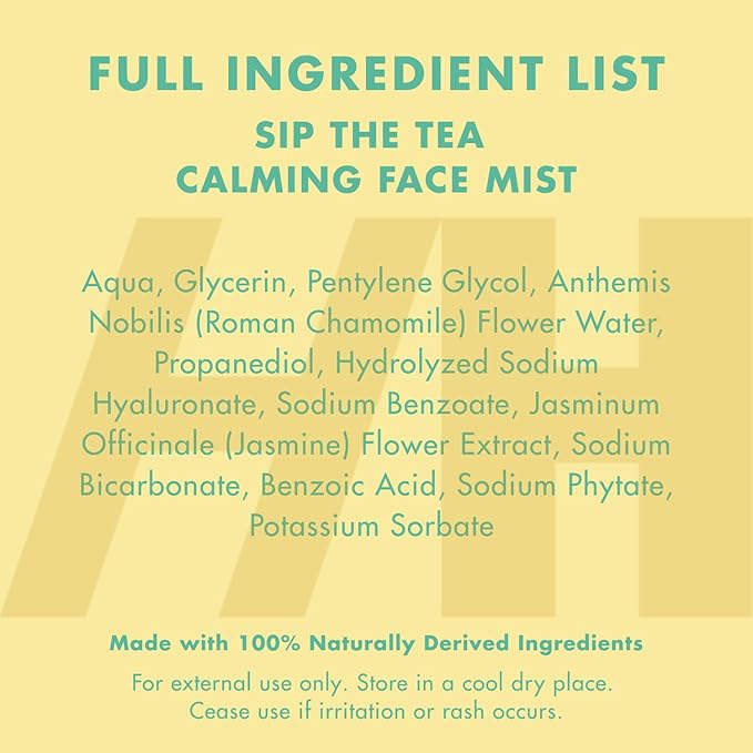 Handmade Heroes Sip The Tea Calming Face Mist Serum – Hydrating Facial Spray with Chamomile, Jasmine & Hyaluronic Acid – Vegan, Alcohol Free Formula for Dewy, Refreshed Skin – 2.2 fl oz