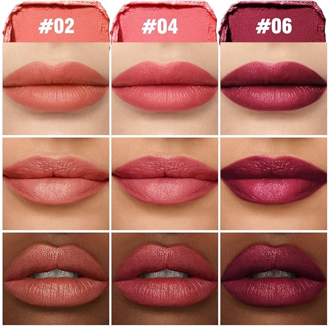 3Pcs Matte Lipstick Crayon Set for Women, 24 Hour Lipstick Lip Liner Pencil, Neutral Lip Stick Lipliner Long Lasting Waterproof Smudge Proof, Vegan & Cruelty-Free, 02+04+06