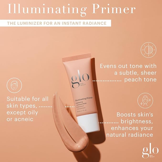 Glo Skin Beauty Illuminating Primer with Vitamin C Brighten & Correct Tone for Smoother Makeup, Radiant Glass Skin Finish, All Skin Types