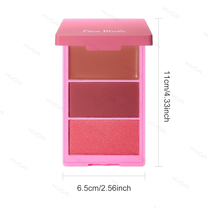 KYDA 3 Colors Blush Palette, All-In-One Face Maleup Palette, Matte Cheek Blusher Makeup, Multi-Finish Shimmery Blusher, Blendable Blush Highlighter Powder,05