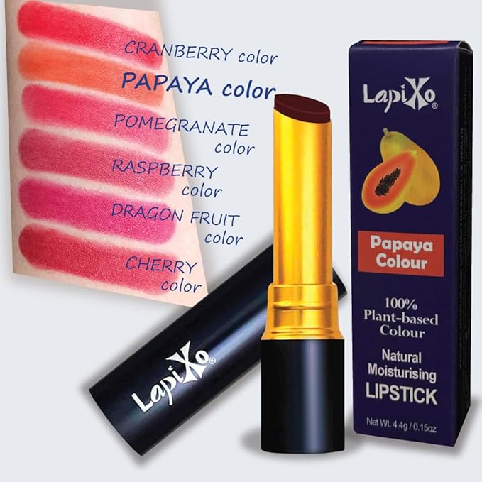 LAPIXO 100% Plant-based Color Lipstick, Unique Formula, Natural + Moisturizing | Non-Toxic, All Food Ingredients, Antioxidant-rich, Natural Matte Vibrant Color, 4.4g/0.15oz (Papaya color)