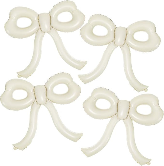 4 Pcs Bow Birthday Decorations Cream Bow Balloons for Girl Women Bow Themed Party Decorations Giant Foil Beige Balloons for Birthday Baby Shower Gender Reveal Wedding Decor Party Supplies
