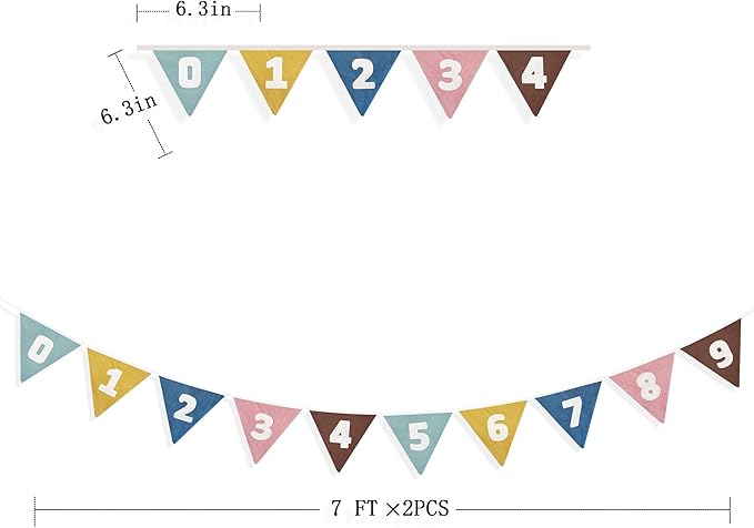 2 Sets of Retro Colored Pennant Banner 20Pcs Nursery Garland Flags Numbers 0-9 Fabric Linen Triangle Streamers for Kids Birthday Baby Shower Party Decorations Classroom Baby Room Math Learning Decor