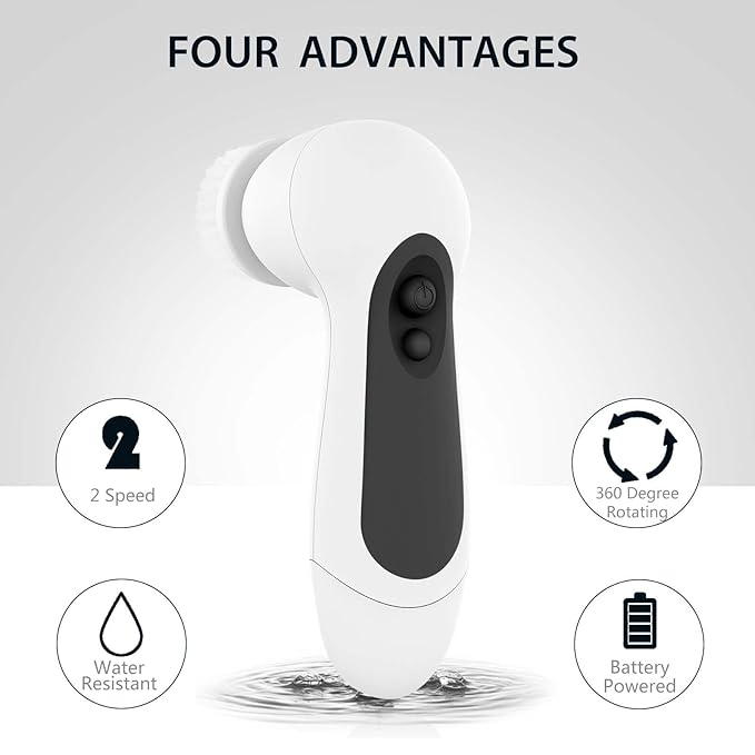 Waterproof Facial Cleansing Spin Brush Set with 5 Exfoliating Brush Heads - Electric Face Scrubber Cleanser Brush by CLSEVXY - Face Brush for Gentle Exfoliation and Deep Scrubbing