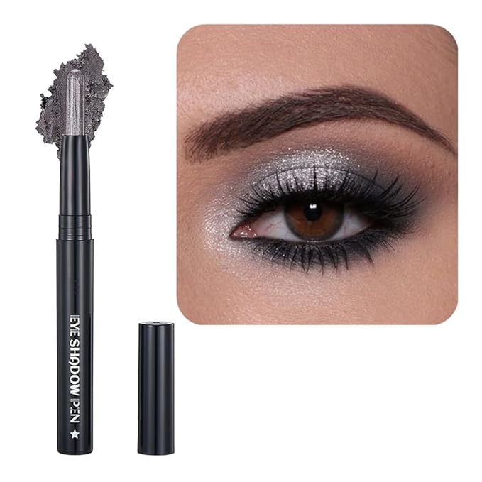 Gray Eyeshadow Stick Makeup, Smooth Cream Shimmer Eye Shadow Pencil, Waterproof Hypoallergenic Long Lasting Crayon, Glitter Primer Palette Eyeliner