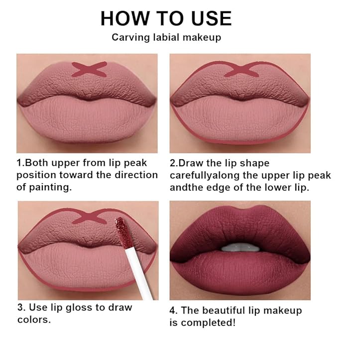 2Pcs Mauve Rose Matte Lip Liner and Lipstick Makeup Set, Mate Dusty Rose Lip Stain Lip Gloss Matt Liquid Lipstick 24H Long Lasting lapiz labiales mate 24 horas originales larga duracion (63#)