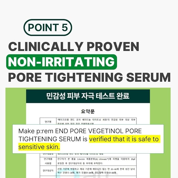 MAKE P:REM End Pore Vegetinol Tightening Serum, Pore Tightening Bakuchiol Serum with Vegan Collagen and Vitamin B Complex for Sensitive Skin, Korean Skin Care, 1.69 Fl. Oz, 50ml