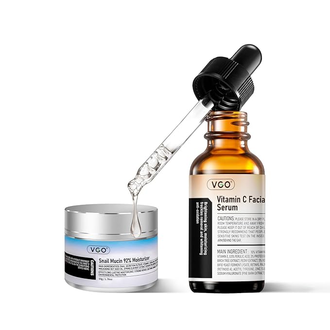 VGO Skin Care Set, with Snail Mucin 92% Moisturizer 1.76 Oz & Vitamin C Serum 2.02 Oz, Hydrating Skincare Set for Women and Men