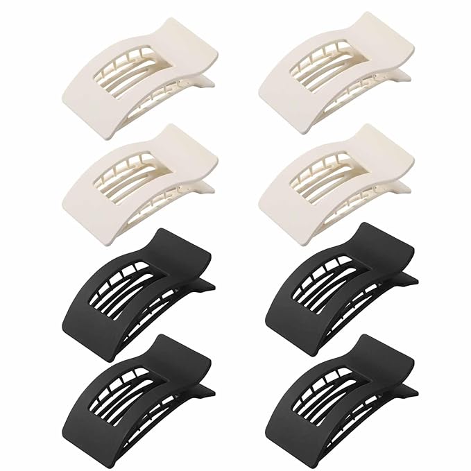 8 Pack French Flat Hair Clips for Women – Large Matte No-Slip Claw Barrettes for Thick & Thin Hair, Strong Hold Styling Accessories (Black and White)