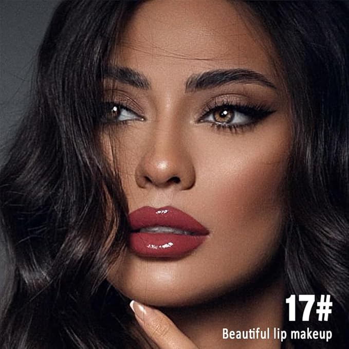 evpct Mauve Red Shiny Longwear No-Budge Liquid Lip Color Lipstick Makeup, Highly Pigmented Color Instant Shine, Waterproof Long Lasting Lipstick for Women, Lip Stain Gloss with Lip Liner Brush, 17#