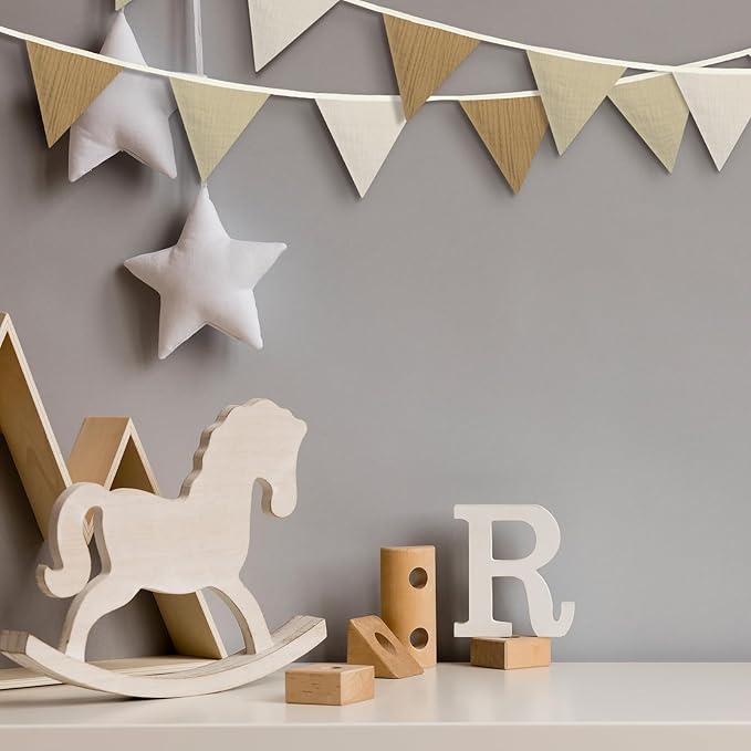 VitalCozy 17 ft Pennant Banner Flags, 2 Pcs Nursery Garland Triangle Bunting Flag Double Side Baby Banner for Boho Decor Baby Shower Birthday Wedding Party Event, Each 8.5 ft(Khaki Color)