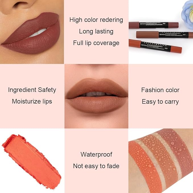 BINGBRUSH 3 Colors Longwear Lipstick Pack Set, Matte Color Stick Ultimate Lip Crayon for Makeup Collection - Nourishing Waterproof Velvet Lipgloss Lip Stain (08# 17# 19#)