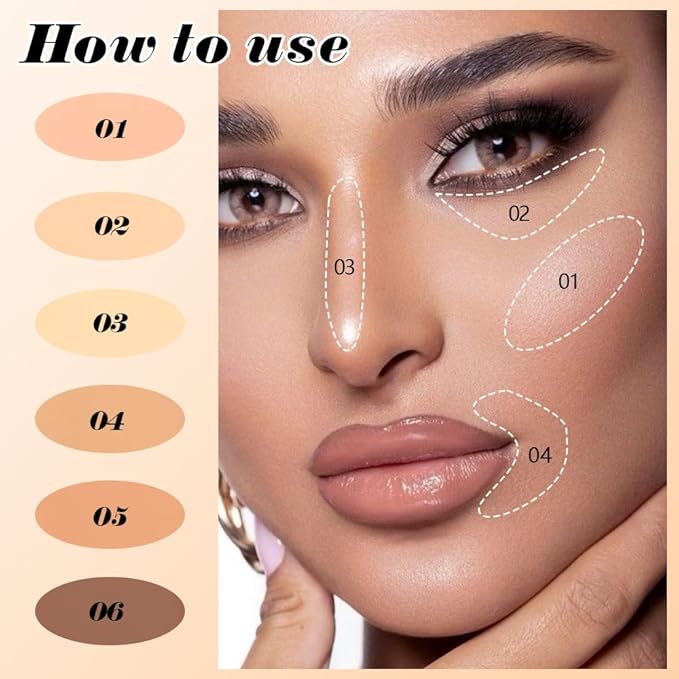 evpct 6 Colors Concealers Full Coverage Cream Contour Palette with Brush for Older Women, Under Eye Color Corrector Tri Color Pot Concealer Palette for Dark Circles Mature Skin Makeup, Waterproof, B2