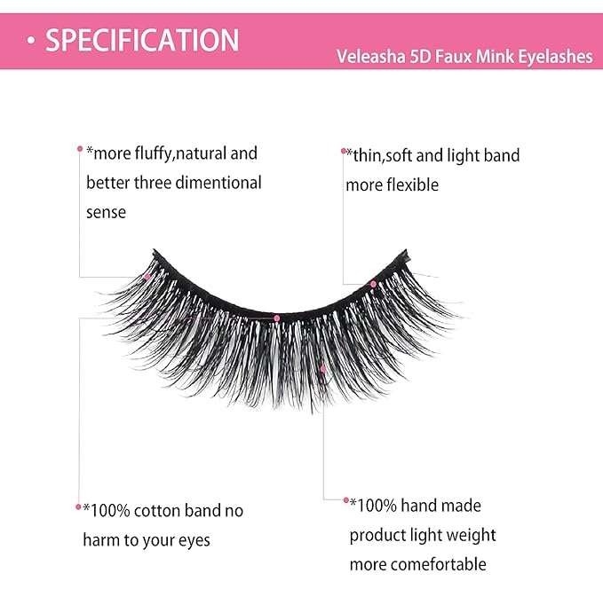 Veleasha Lashes 5D Faux Mink Lashes False Eyelashes Handmade Eye Lashes Wispy Fluffy Fake Lashes Eyelashes Natural Look 7 Pairs Luxurious Volume Fake Eyelashes Pack (5D32)