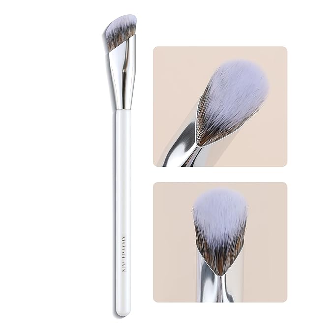Angled Concealer Brush with Protective Cover – Professional Makeup Brush for Under Eye Concealer, Nose Contour, Blending & Foundation, Soft Synthetic Bristles for Sensitive Skin(White)