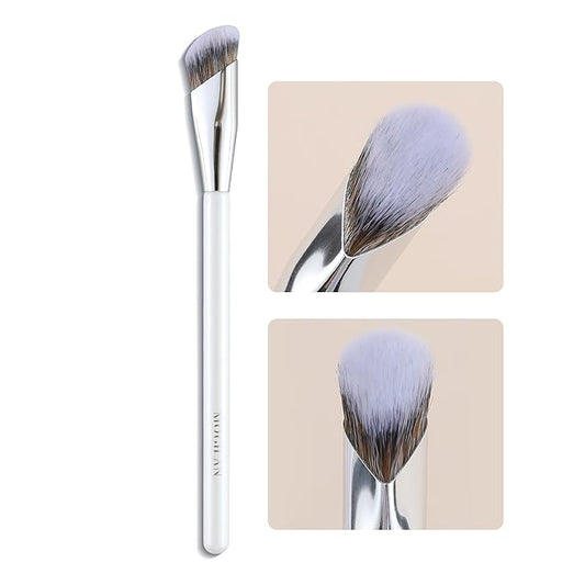 Angled Concealer Brush with Protective Cover – Professional Makeup Brush for Under Eye Concealer, Nose Contour, Blending & Foundation, Soft Synthetic Bristles for Sensitive Skin(White)