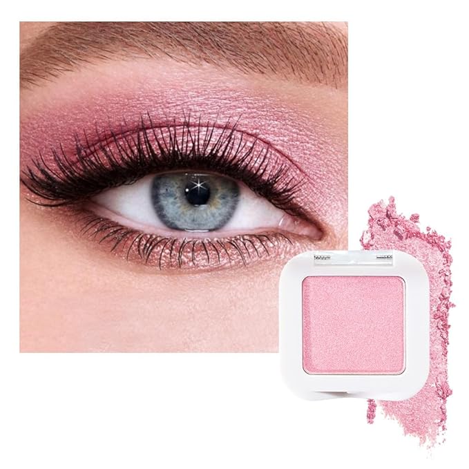 evpct Pink Single Eyeshadow Palette, Bright Light Pink Rose Glitter Shimmer Sparkle Cream Eye Shadow Palette Makeup for Older Women, High Pigment Waterproof Monochrome Mini Eyeshadow Makeup Products