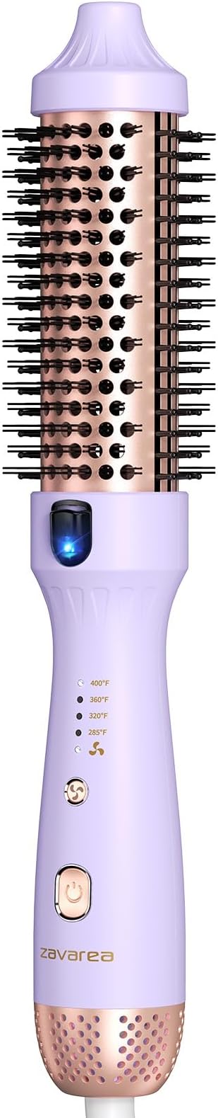 Zavarea Thermal Brush, 1.5 Inch Heated Round Brush for Blowout Look, Hot Styler with 800M Negative Ions & Ceramic for Less Damage & Frizz, Boosts Shine & Easy to Use, Dual Voltage, Valoran Purple