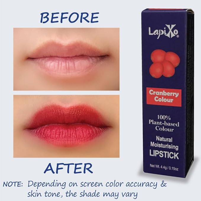 LAPIXO 100% Plant-based Color Lipstick, Unique Formula, Natural + Moisturizing | Non-Toxic, All Food Ingredients, Antioxidant-rich, Natural Matte Vibrant Color, 4.4g/0.15oz (Cranberry color)