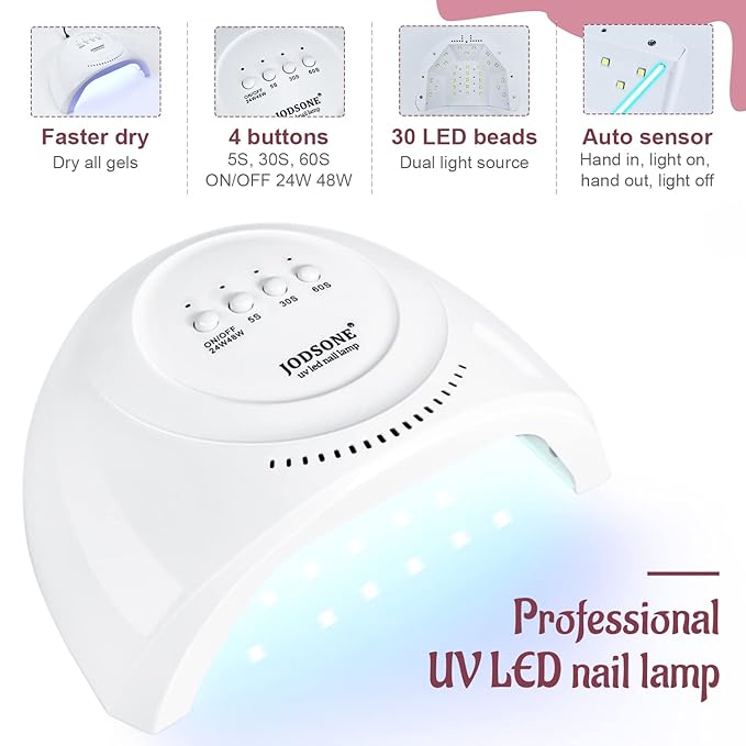 JODSONE Gel Nail Polish Kit 60 PCS with U V Light Soak off Base Top Coat 55 Shine Colors Gel Nail Kit Bright and Dark Brown Wine Red Series Manicure Set for Women and Girls