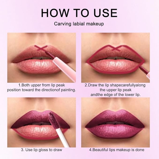 evpct Dark Purple Red Metallic Glitter Lip Liner and Lipstick Combo Lip Gloss Stain Set Makeup for Women Long Lasting Waterproof 24, Non Stick Cup Metal Shine Shimmer Iridescent Liquid Lipstick 26