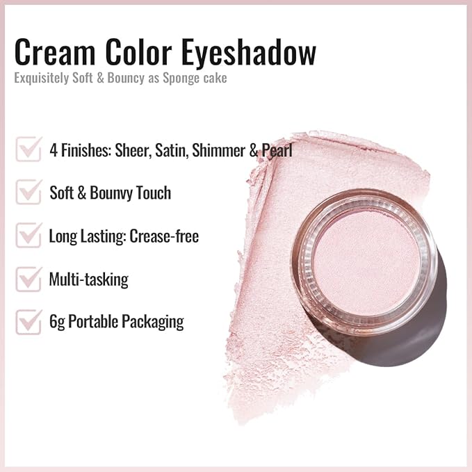 Oulac Light Pearl Cream Eyeshadow also for Highlighter Shimmer Eye Shadow Waterproof&Long Lasting with Moisturizing Formula Blendable Shimmer Eye Make-up,Vegan & Cruelty-Free,6g P04