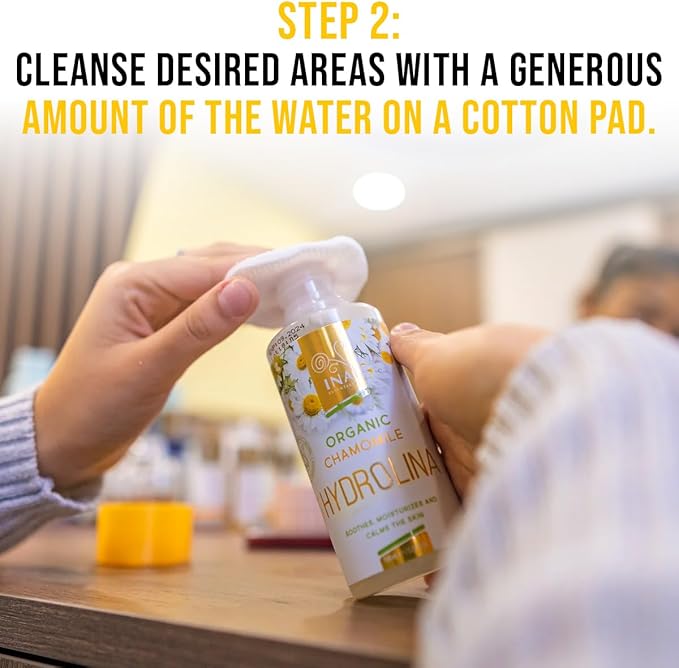 InaEssentials Organic Chamomile Water- Hydrolina, Skincare Against Eczema, Skin Irritations, Toner for Face and Body, Hydrolat, EU Certified