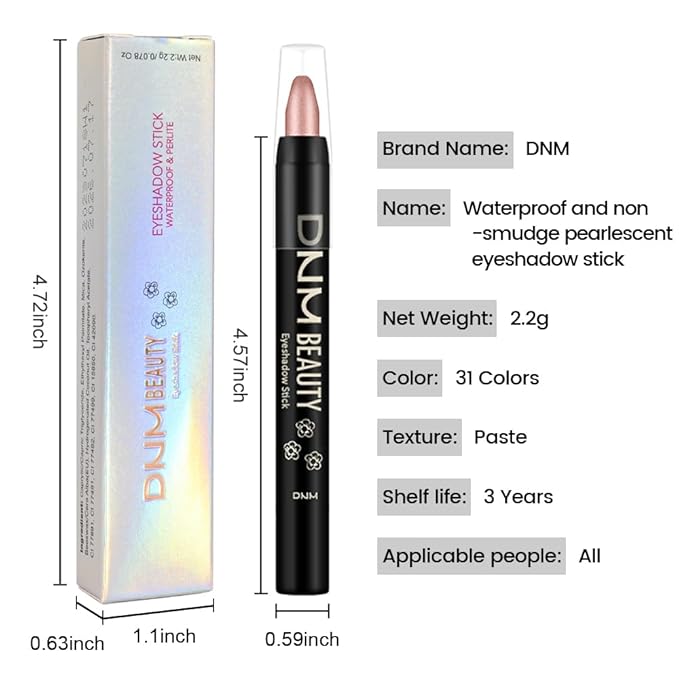 evpct Rose Gold Pearl Cream Eye Shadow Sticks Brightener Pencil for Women, Rose Gold Shimmer Silky Eyeshadow Applicator Stick Pen Waterproof, Blendable Crease-Proof Stick Eyeshadow Pearl Eye Makeup 83