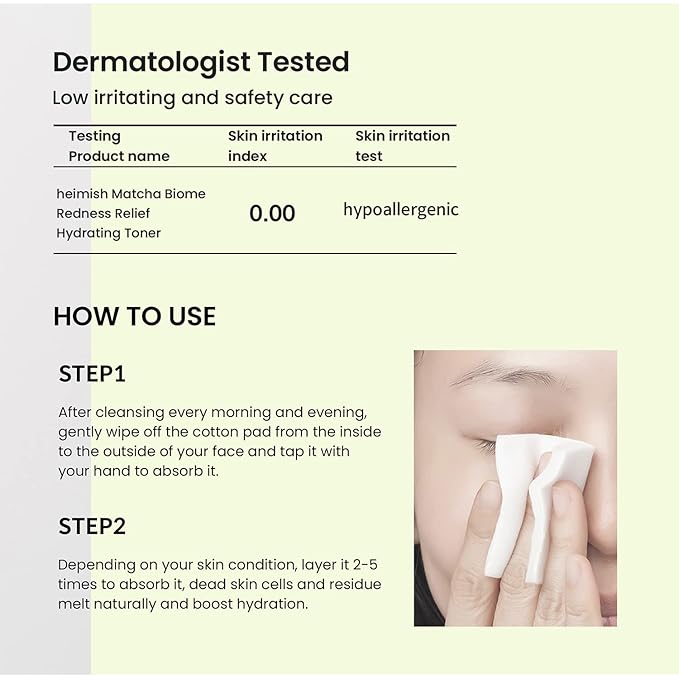 HEIMISH Matcha Biome Redness Relief Hydrating Toner - Calming & Soothing, Moisturizing, Skin Balancing Face Toner with Matcha, Probiotics, for Sensitive Skin, pH 5.5, Trouble Care, 5.1fl.oz/150ml