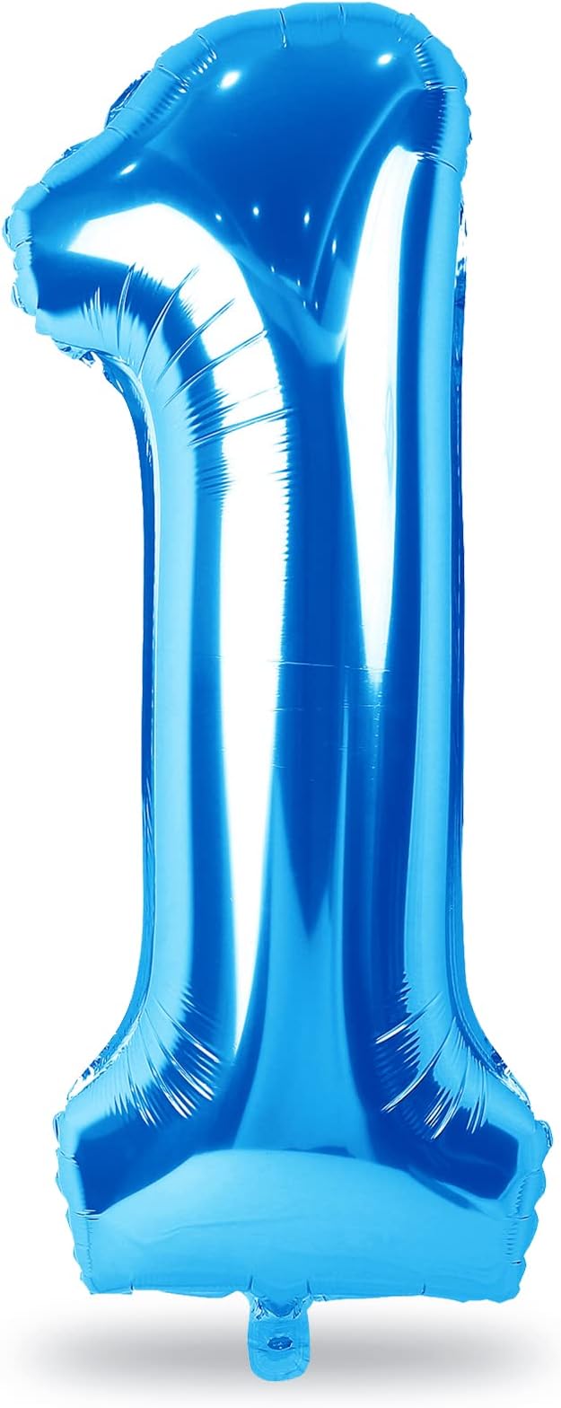 40'' Blue Number 1 Balloons, Giant Self Inflating Foil Number Balloons Set 0-9, Large Digital 1 Helium Balloon for Men Boys 1st Birthday Baby Shower Party Decorations Anniversary Photo Shoot Supplies
