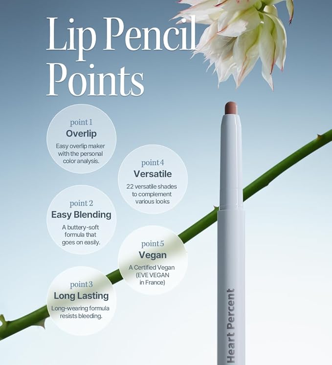 Heart Percent Dote On Mood Lip Liner Pencil, Long-Lasting Creamy Lip Crayon Smooth Lipliner Retractable Lipstick Overlip Line Color 0.8g, #03. Oat Beige