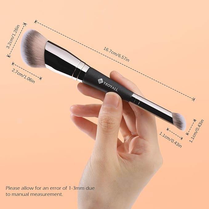 TEOYALL Dual-Ended Foundation Under Eye Concealer Brush, Curved Angled Contour Synthetic Bristles for Liquid Cream Powder